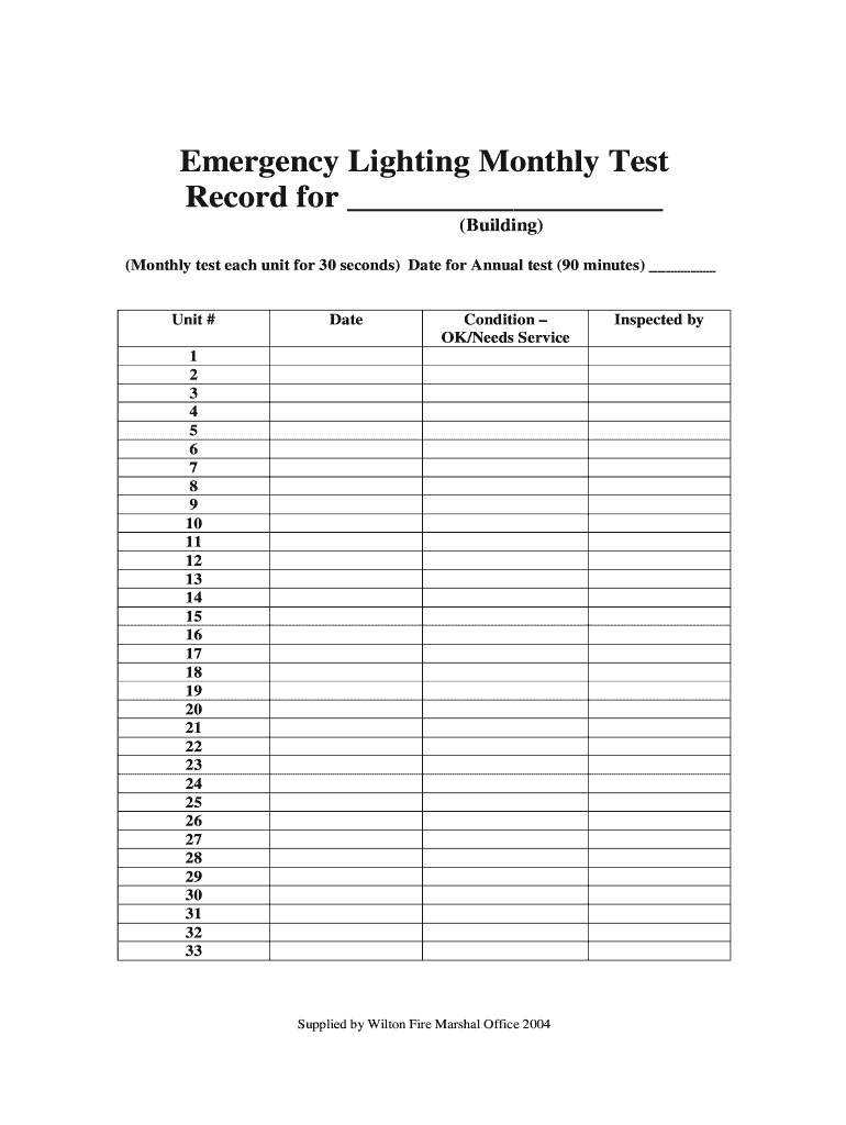 wilton fire emergency lighting monthly test form - fill online
